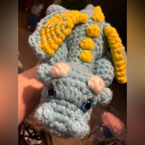Handmade Blue and Yellow Crochet Dragon